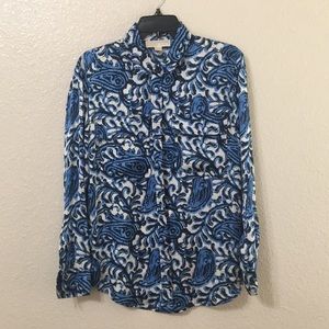 MK blue printed button down blouse. Size small